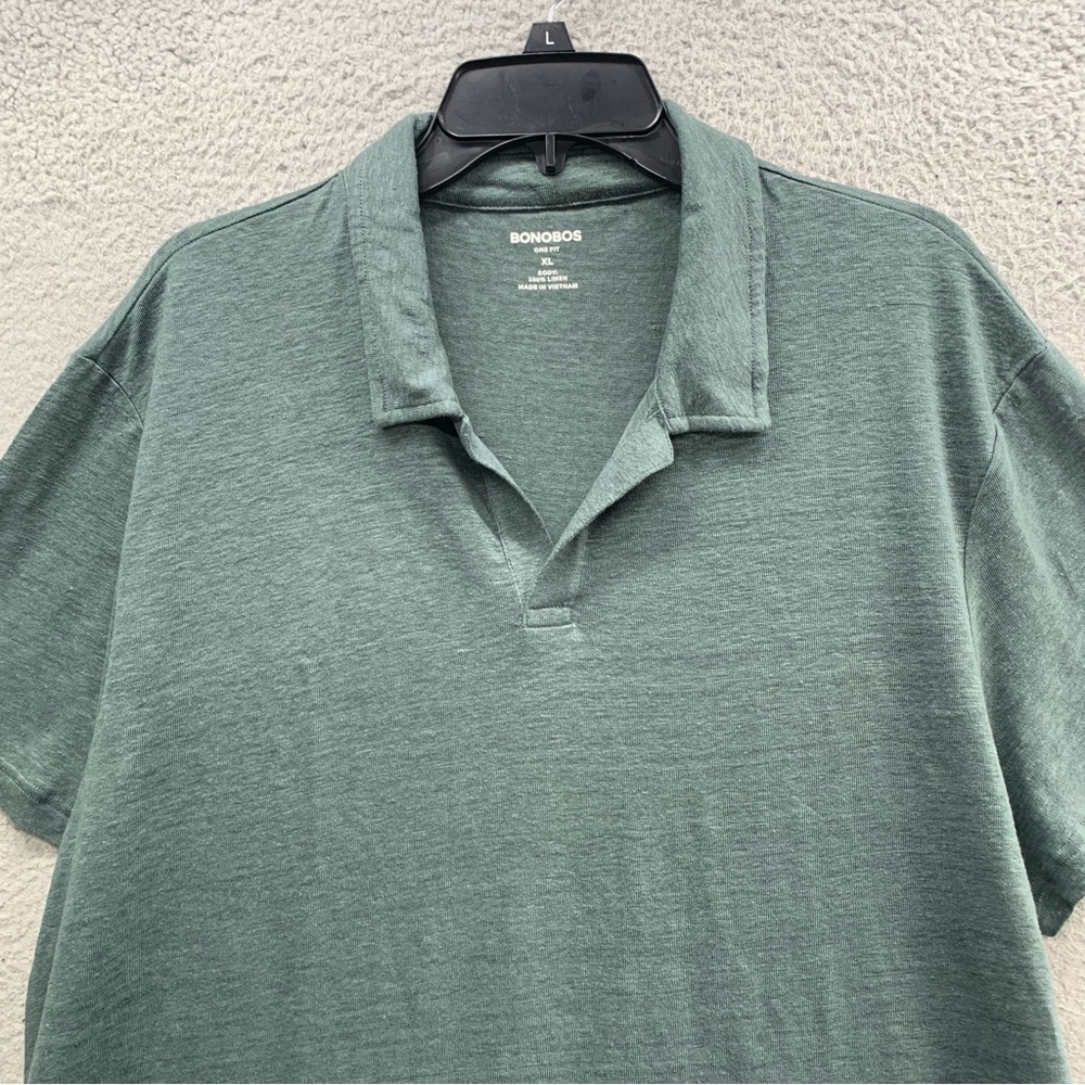 Bonobos Linen Polo Shirt Sage Green Solid Pullover V-Neck Collared Men’s Size XL - Picture 5 of 9